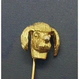 Vintage Stick Pin Brooch 3d Dog Lover Head & Tail Gold Wash Puppy